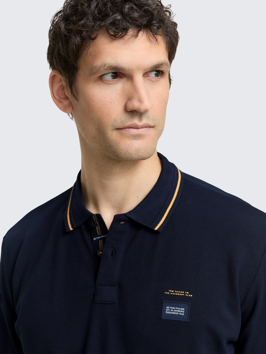 polo de piqué de manga larga con estampado de logotipo