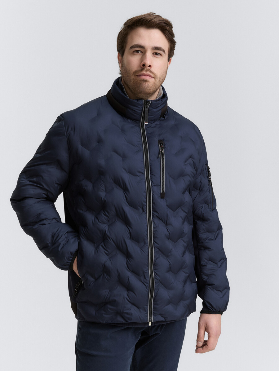 talla grande chaqueta acolchada ligera híbrida con capucha plegable