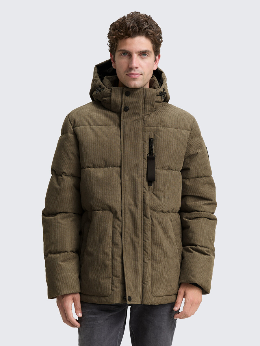 chaqueta acolchada de pana con capucha desmontable