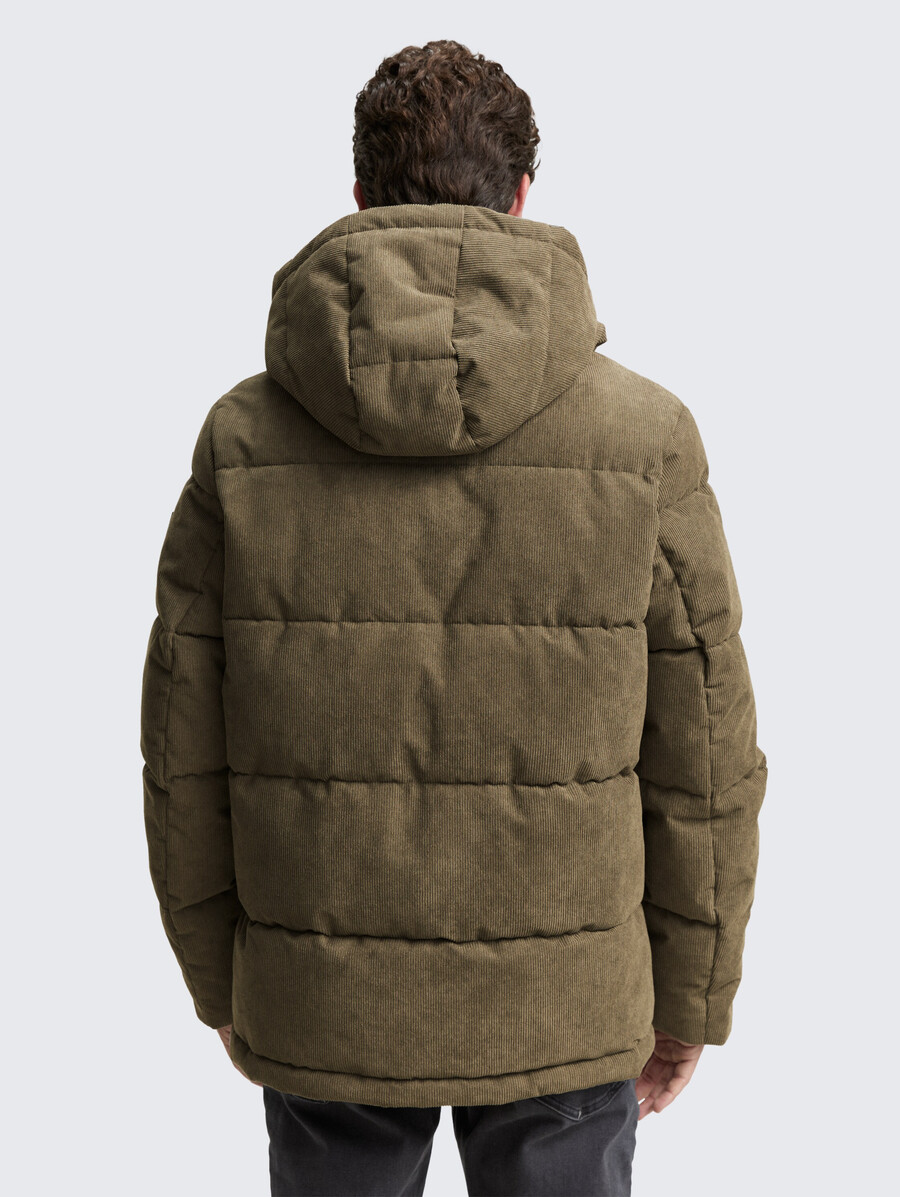 chaqueta acolchada de pana con capucha desmontable