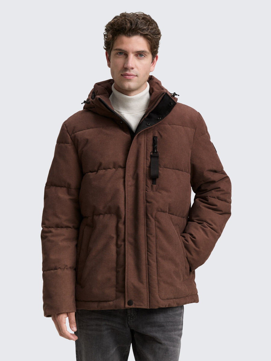 chaqueta acolchada de pana con capucha desmontable
