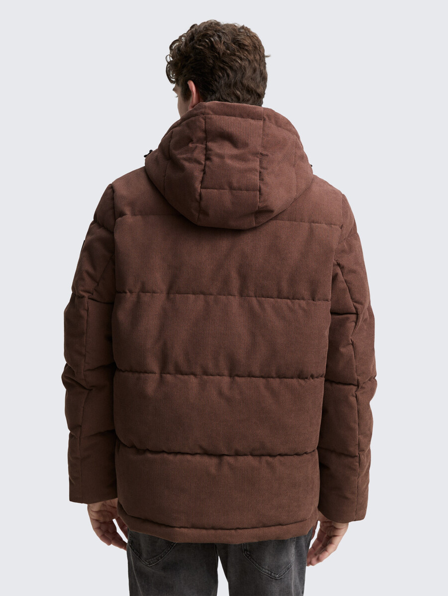 chaqueta acolchada de pana con capucha desmontable