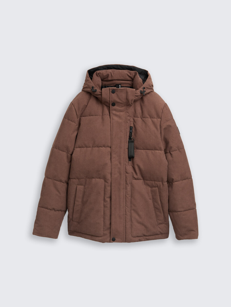 chaqueta acolchada de pana con capucha desmontable