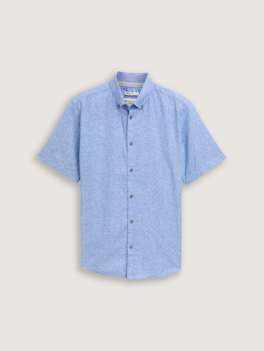 camisa de manga corta de corte regular con contenido de lino y estampado de lunares.