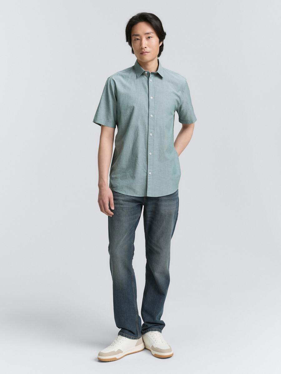 camisa de algodón de manga corta de corte regular