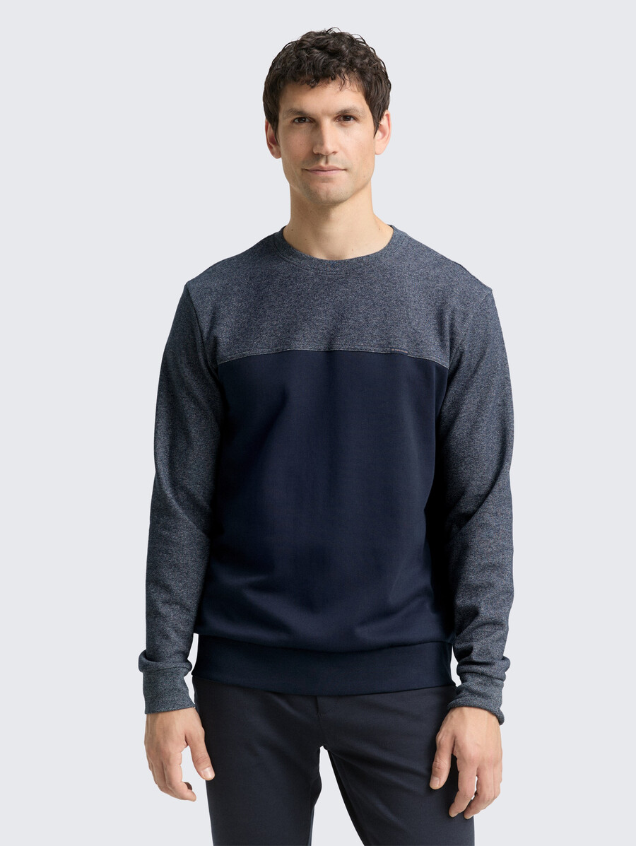 sudadera de cuello redondo con mezcla de texturas