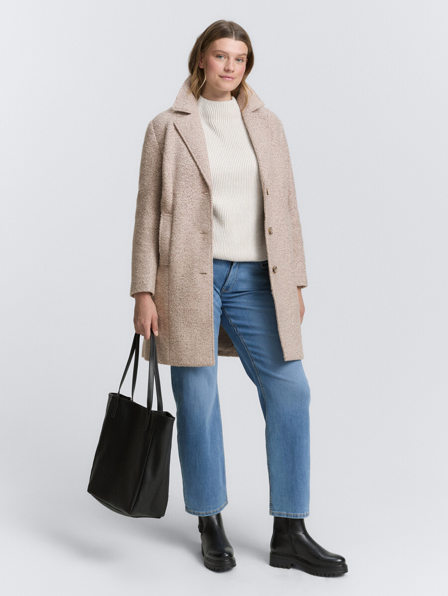 talla grande - abrigo bouclé con cuello de solapa
