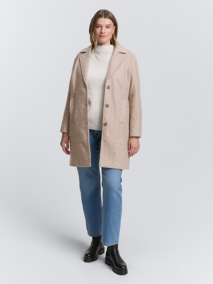 talla grande - abrigo bouclé con cuello de solapa