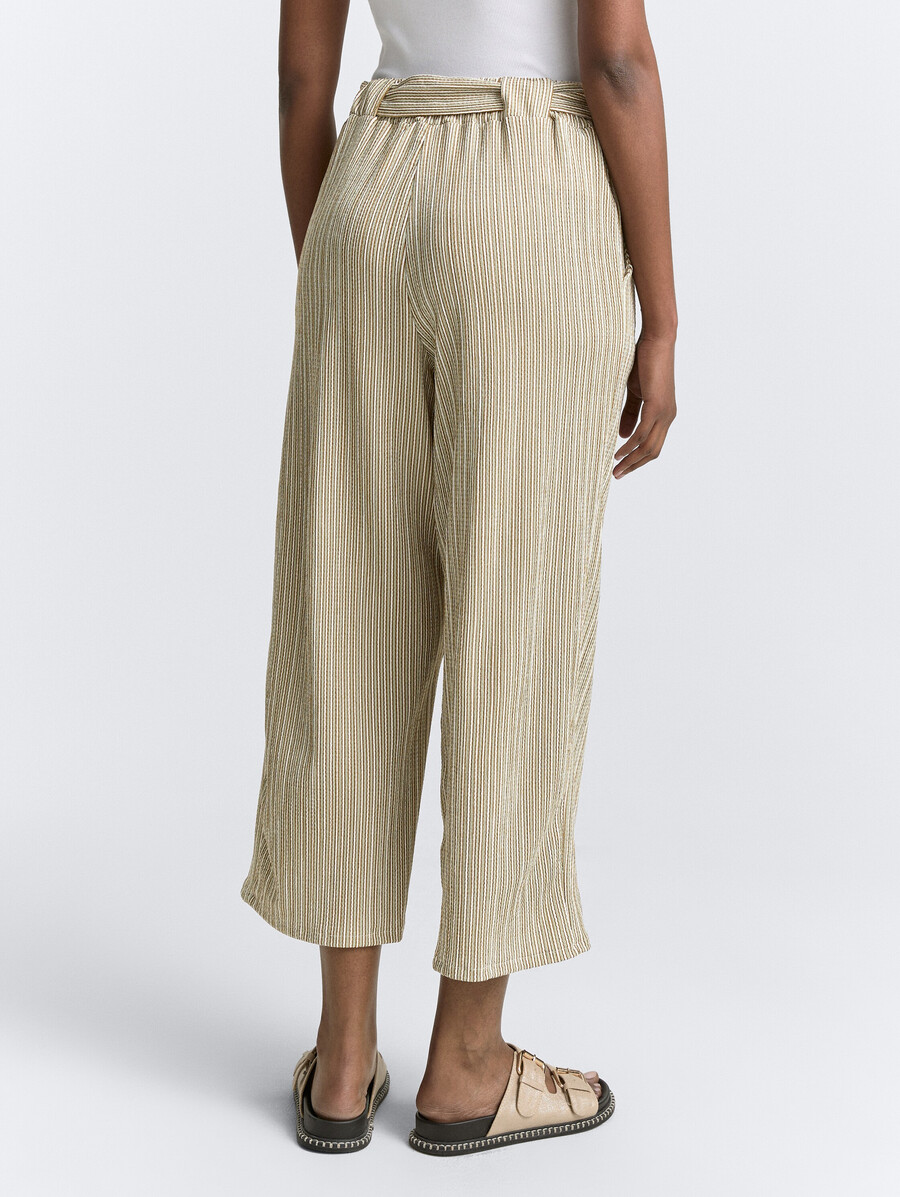 pantalón culotte de cintura alta con cinturón para anudar
