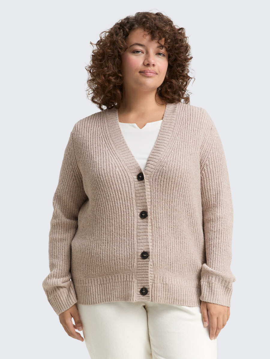 talla grande - cárdigan de canalé con cuello en v