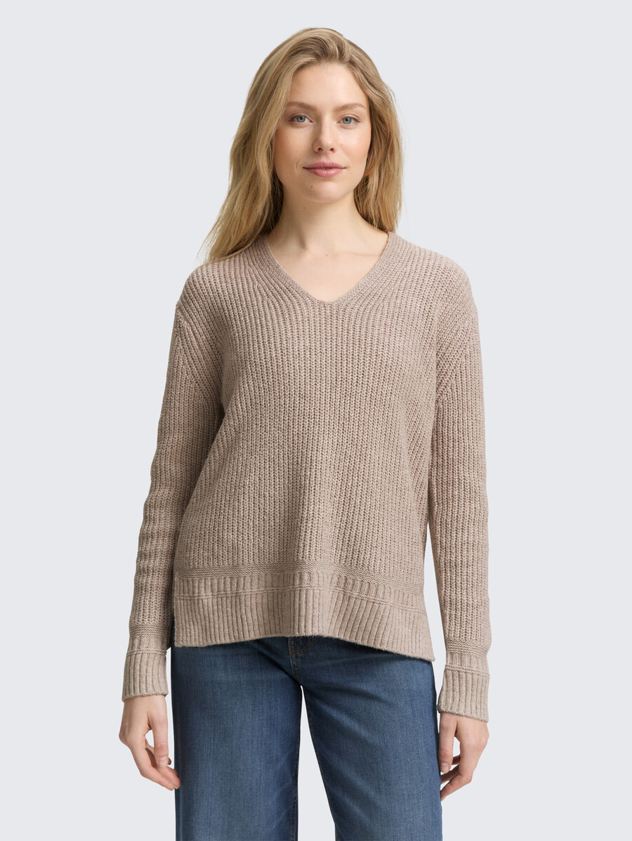 jersey de punto con cuello en v