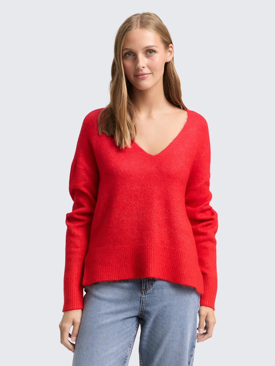 jersey de punto de corte relajado con cuello en v