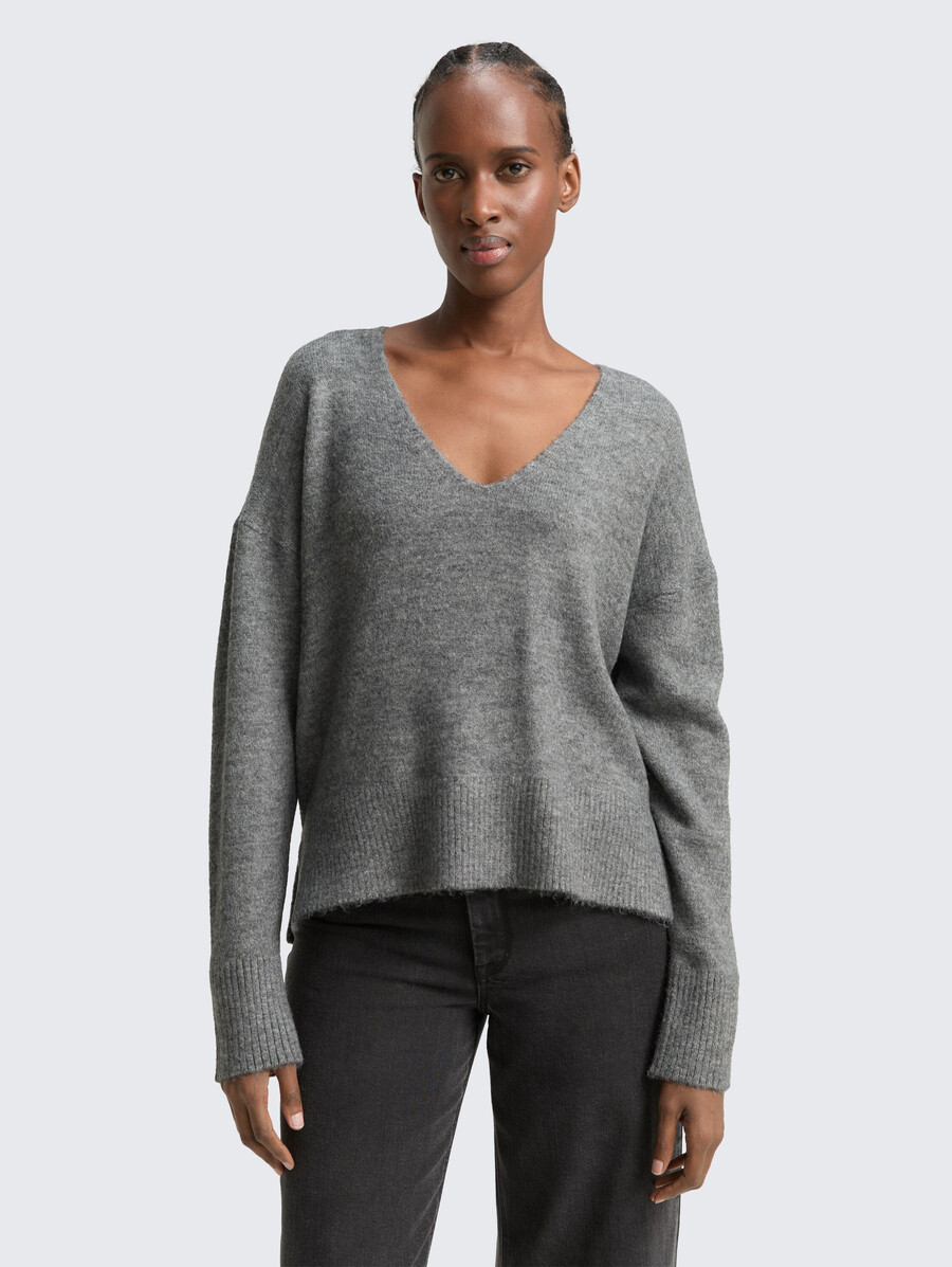 jersey de punto de corte relajado con cuello en v
