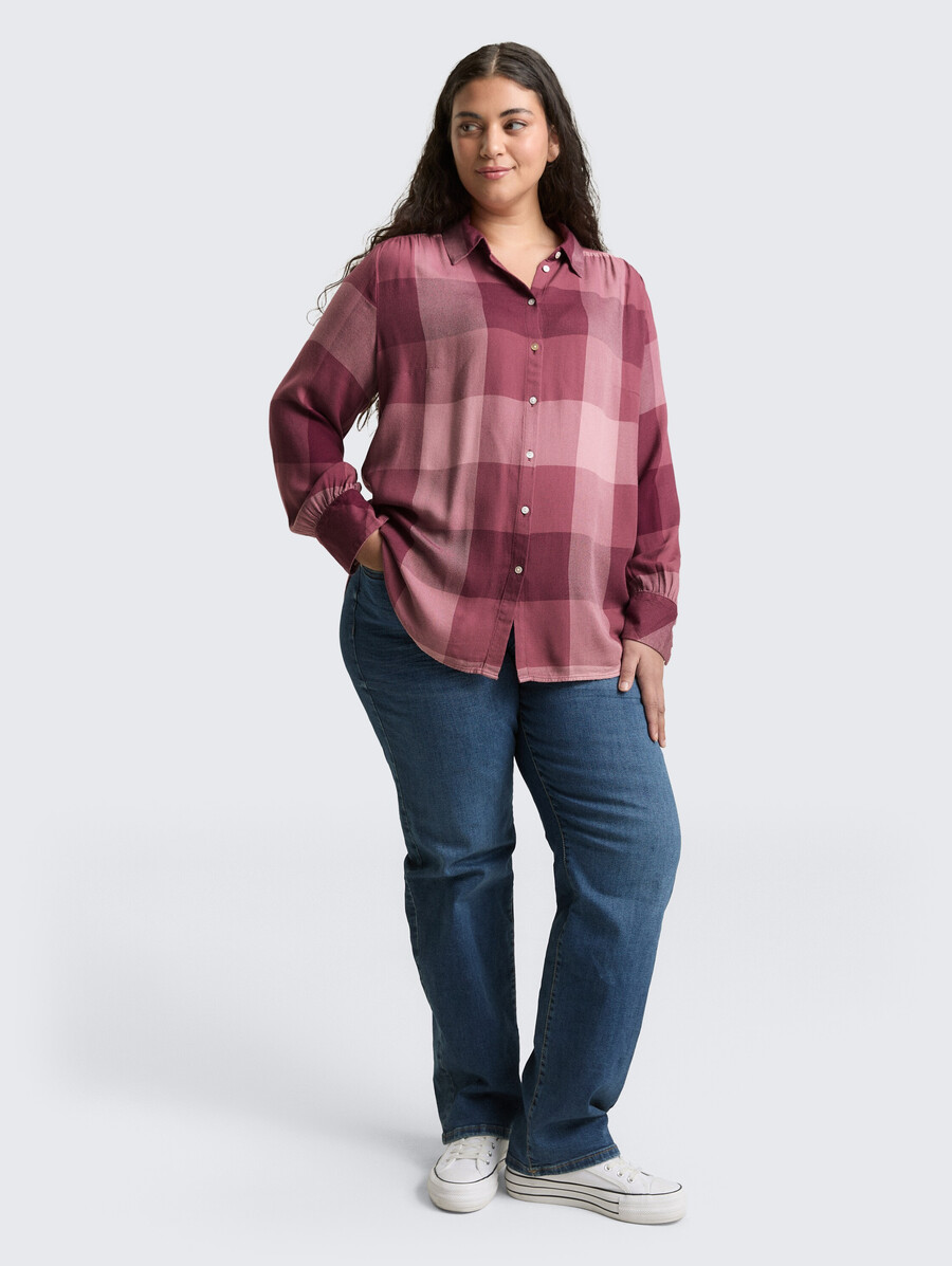 talla grande - blusa camisera con estampado de cuadros