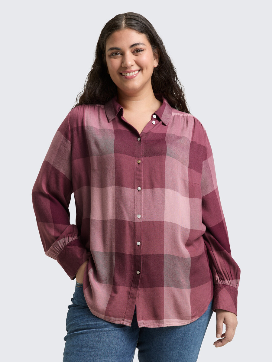 talla grande - blusa camisera con estampado de cuadros