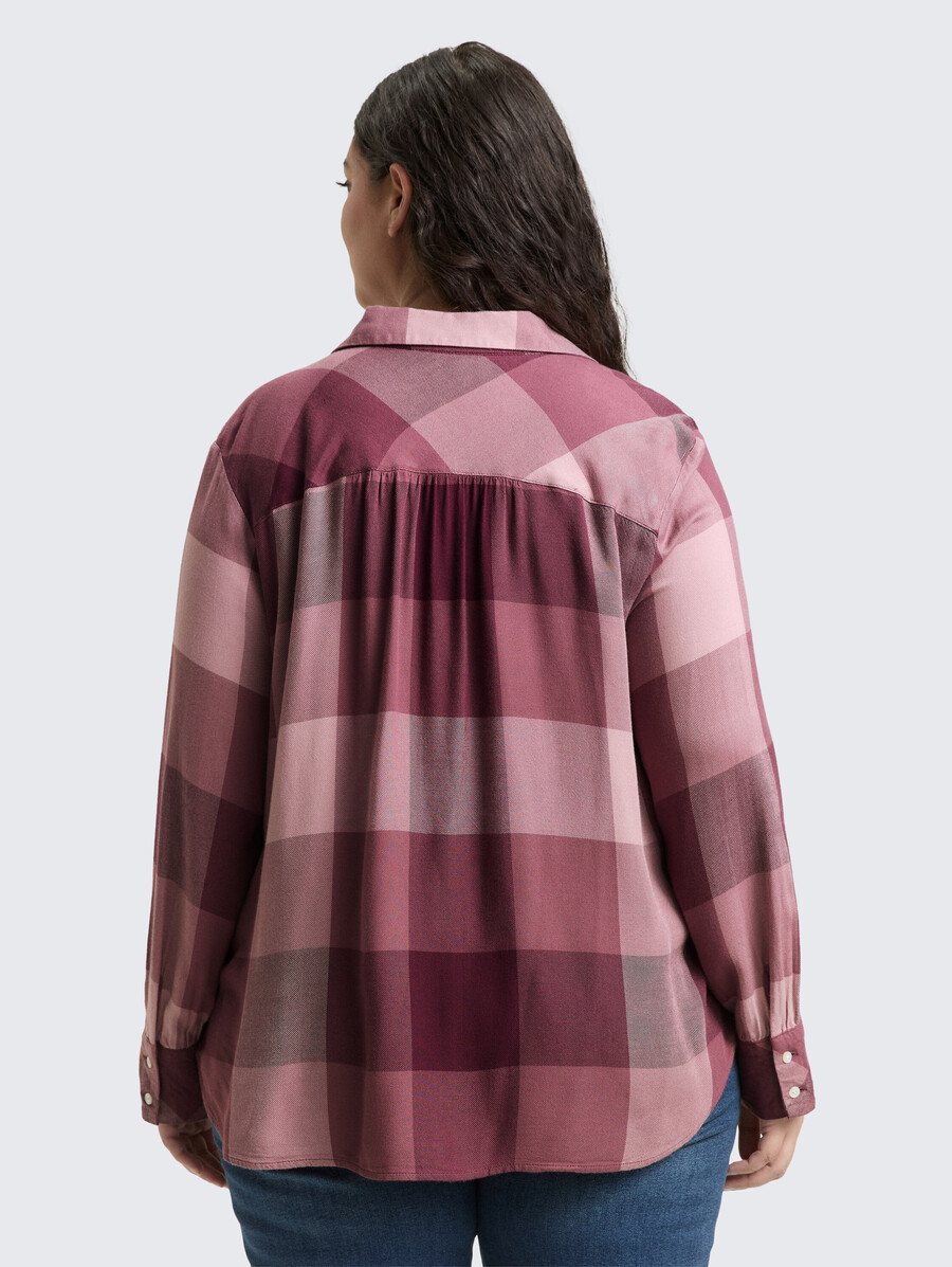 talla grande - blusa camisera con estampado de cuadros