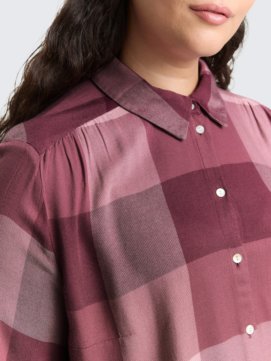 talla grande - blusa camisera con estampado de cuadros