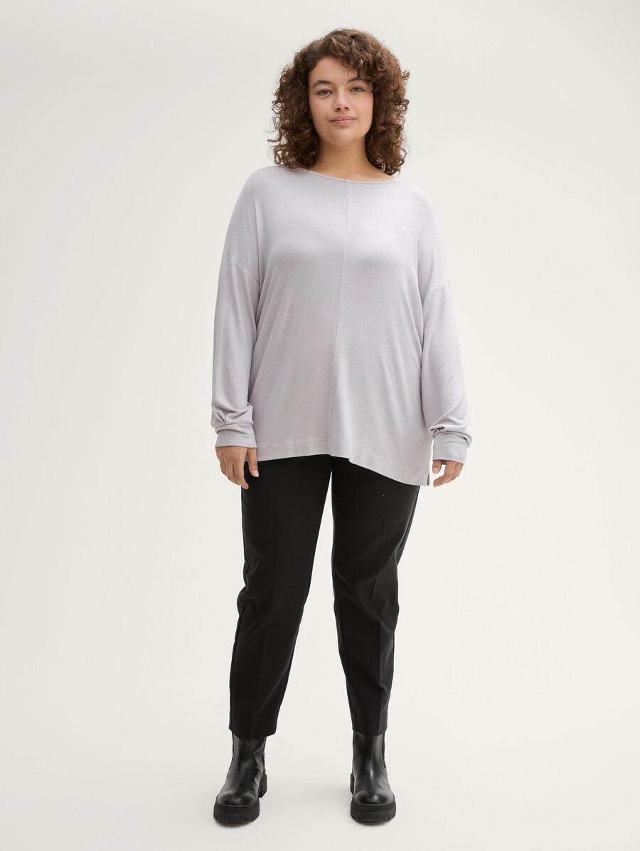 talla grande camisa holgada de manga larga con sutil efecto brillo.