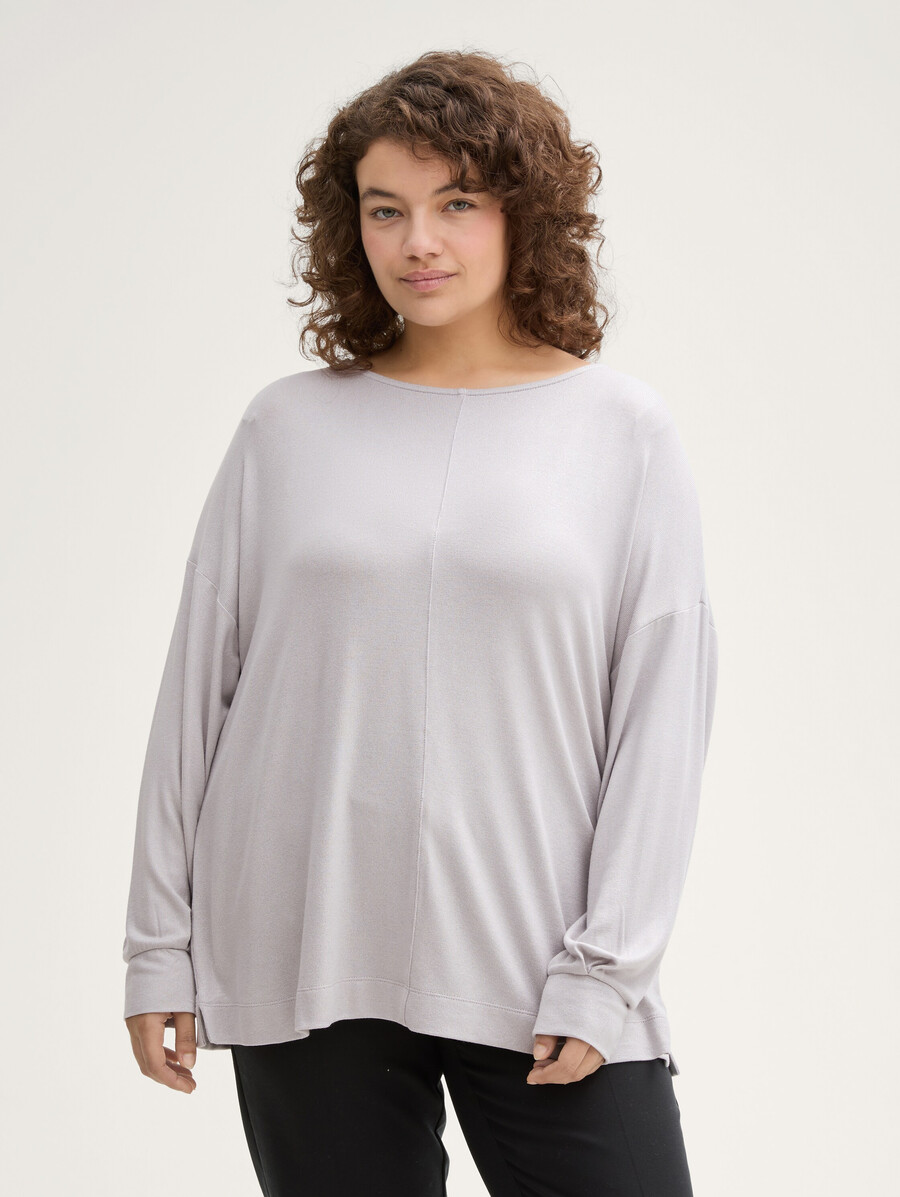 talla grande camisa holgada de manga larga con sutil efecto brillo.