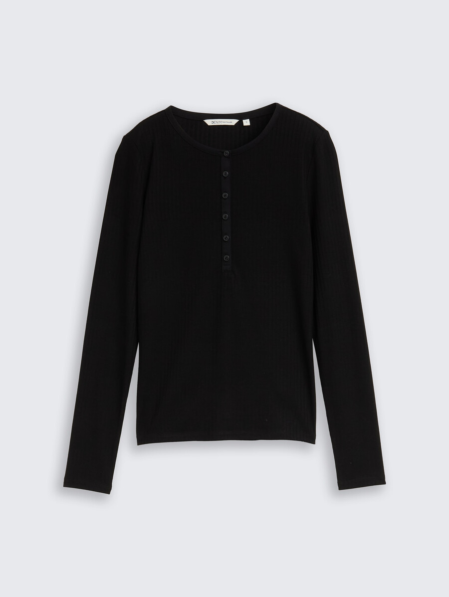 camisa de manga larga con cuello henley acanalado