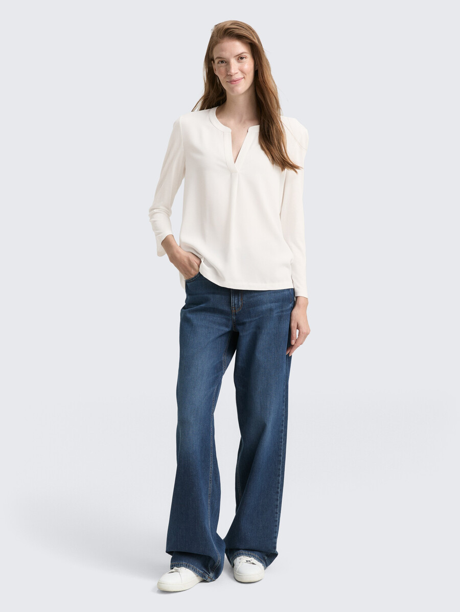 camisa de manga larga henley en mezcla de materiales