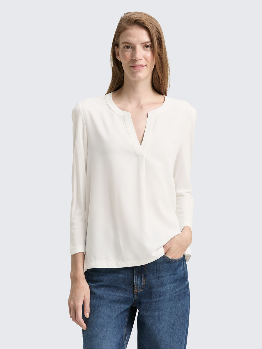 camisa de manga larga henley en mezcla de materiales