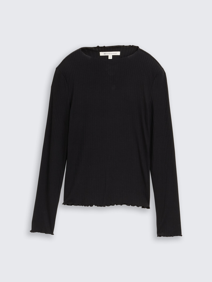 camisa de manga larga acanalada con cuello alto