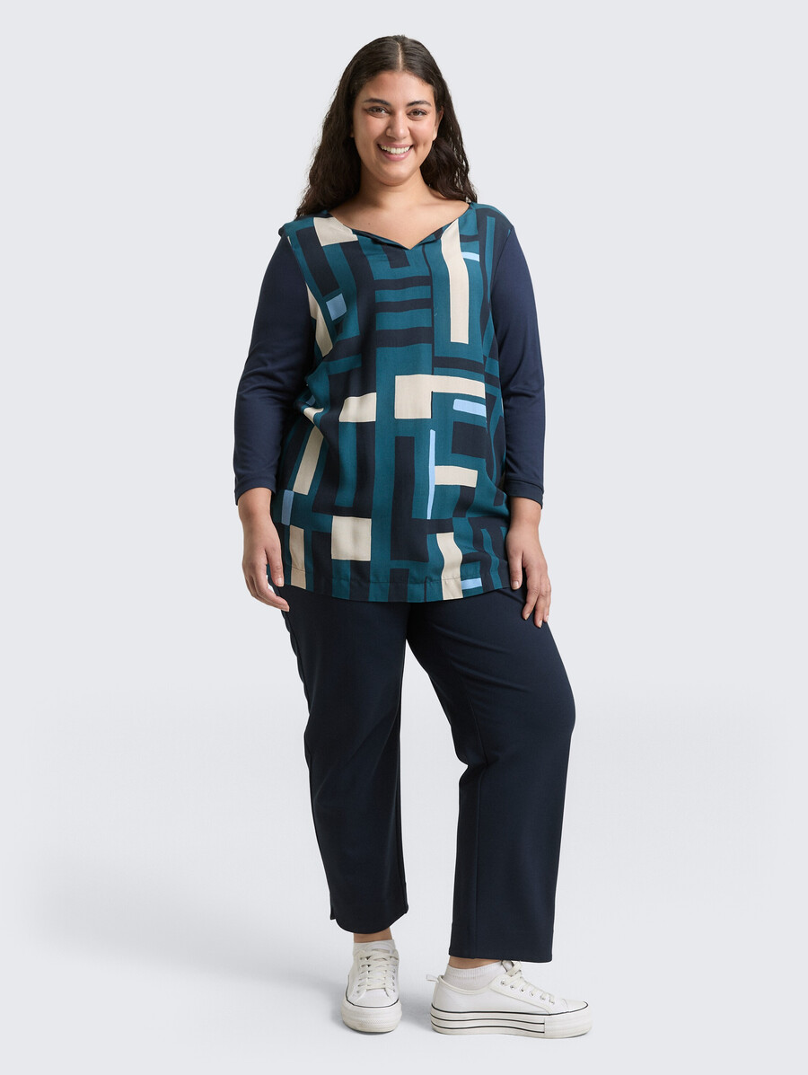 talla grande - camisa de manga larga en mezcla de materiales