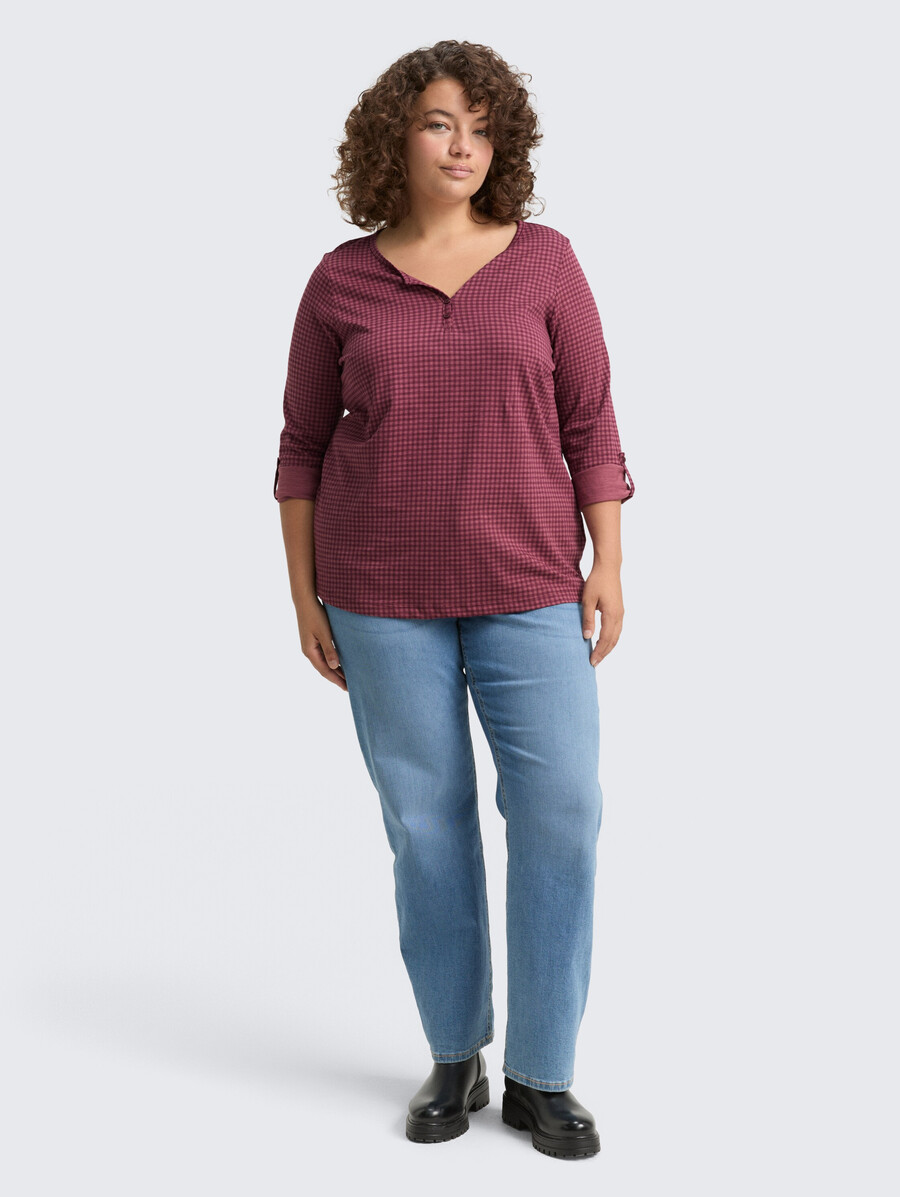 talla grande - camisa tipo blusa henley con estampado