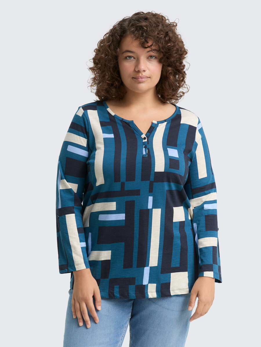 talla grande - camisa tipo blusa henley con estampado