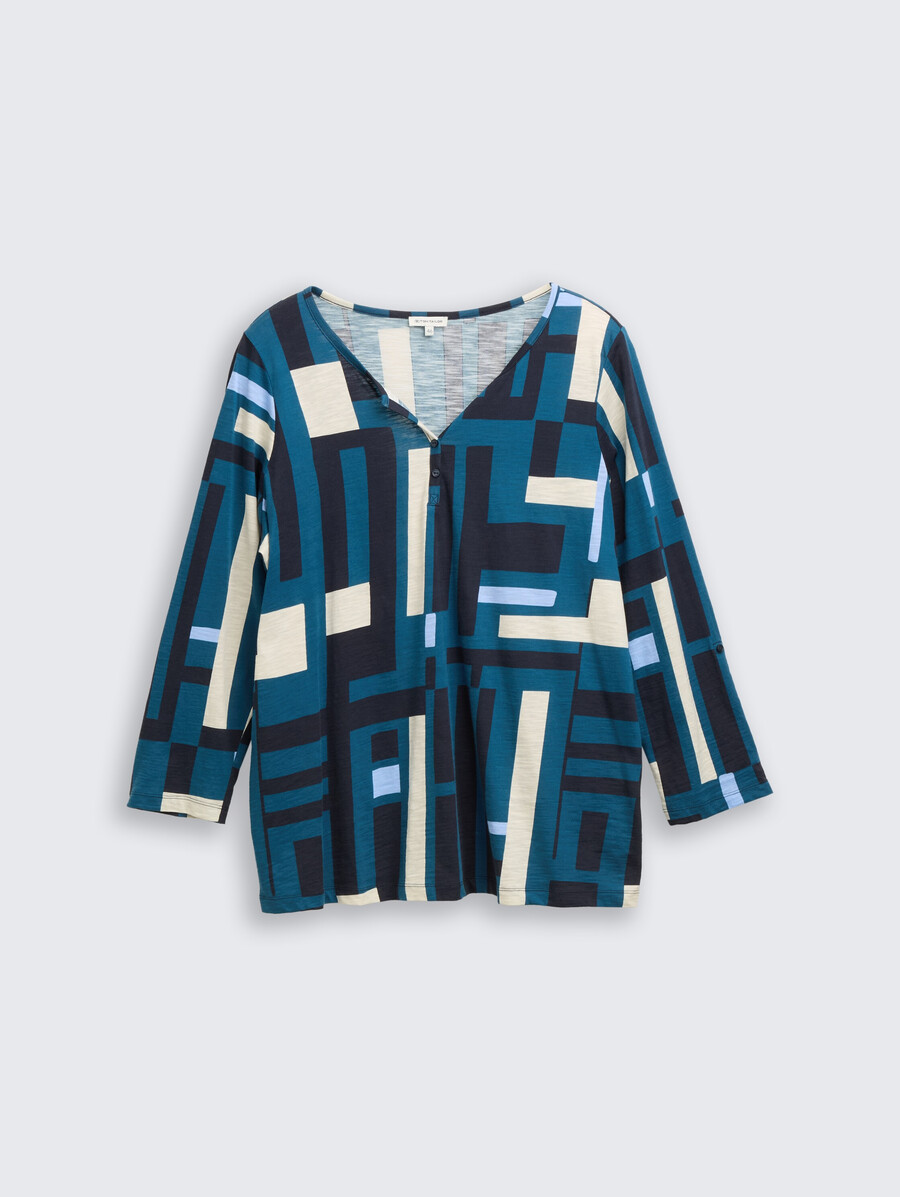 talla grande - camisa tipo blusa henley con estampado