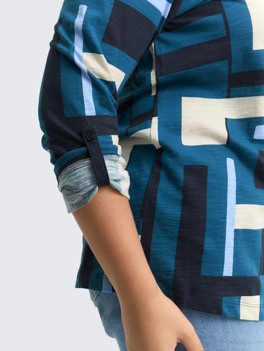 talla grande - camisa tipo blusa henley con estampado