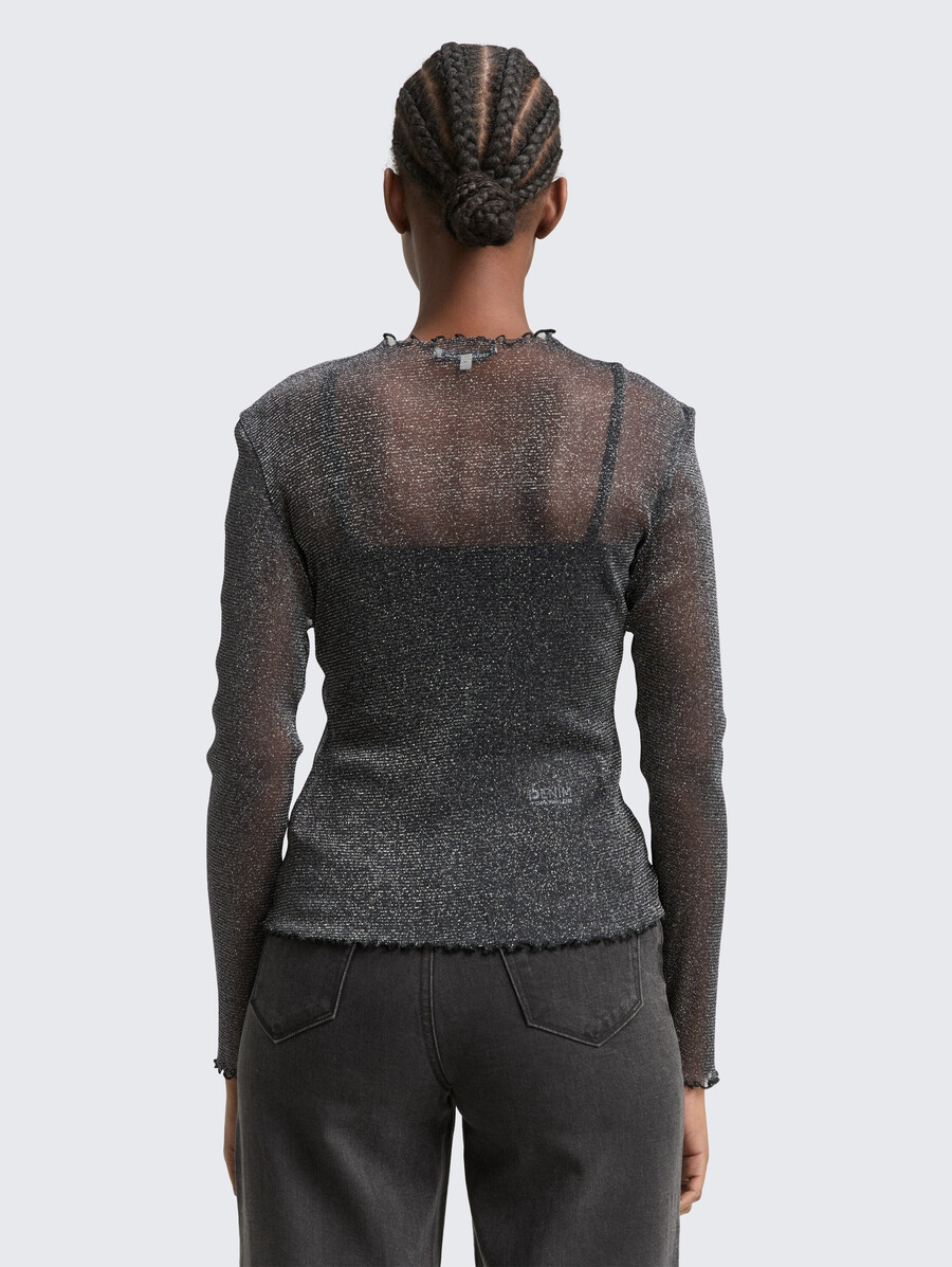 camisa de manga larga de malla con efecto brillo