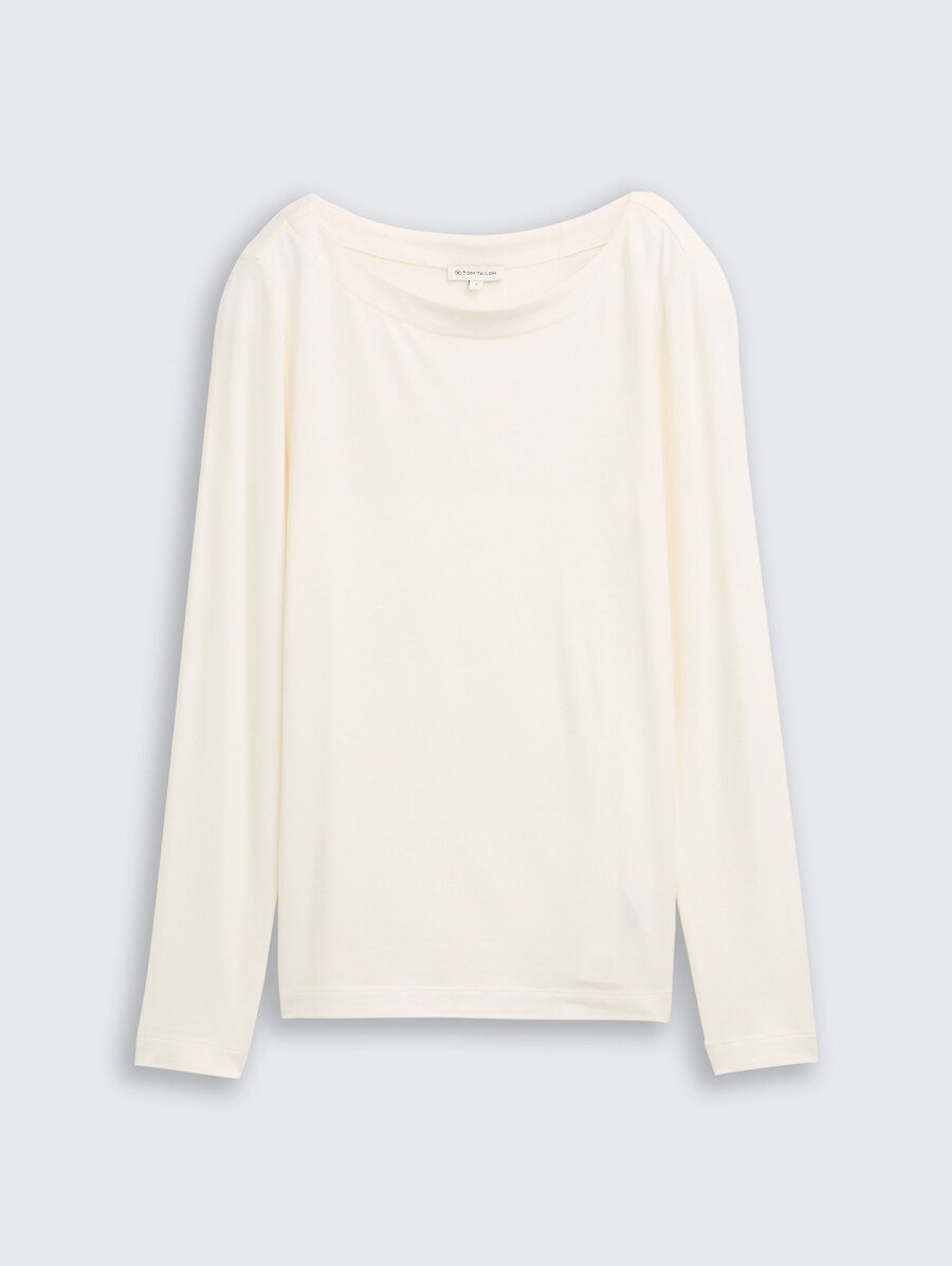 camisa de manga larga de corte entallado con cuello barco