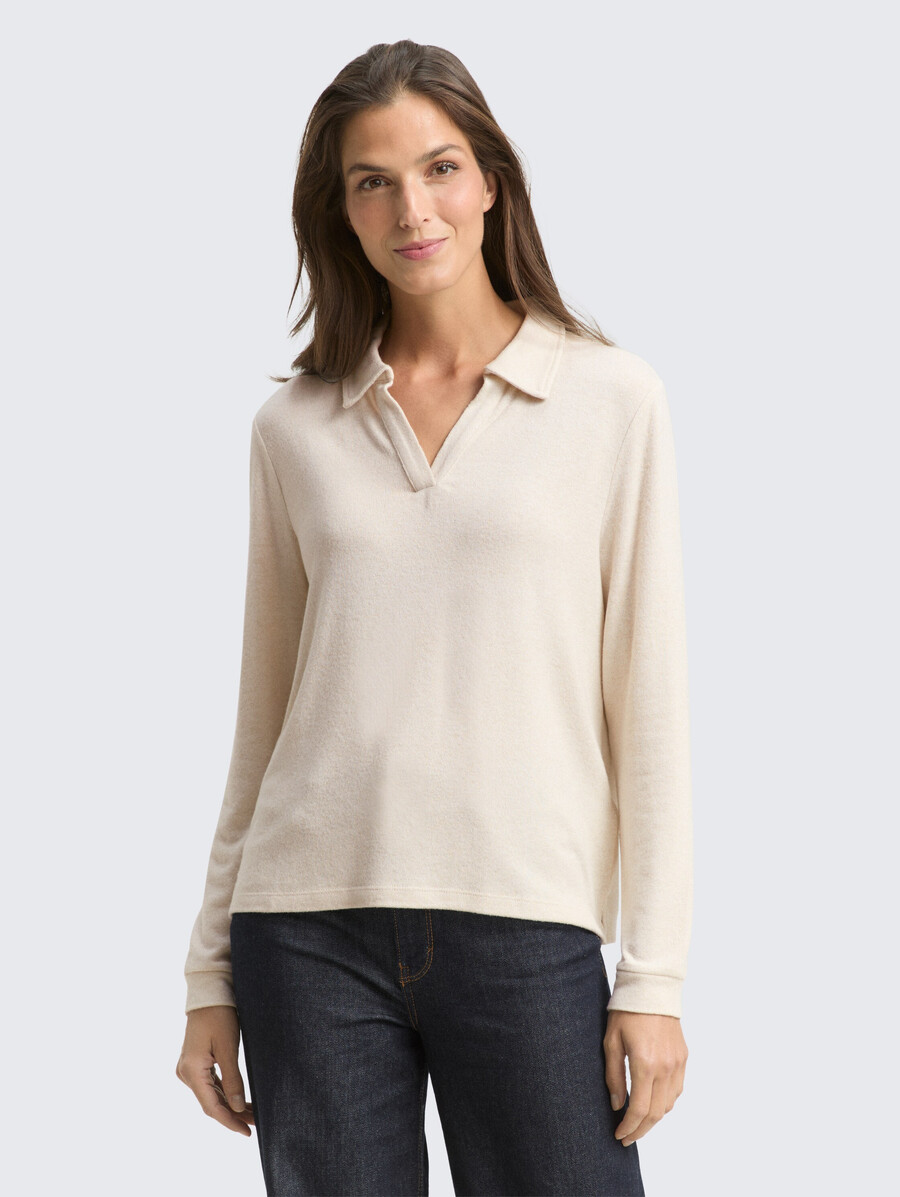 camisa acogedora de manga larga con cuello polo