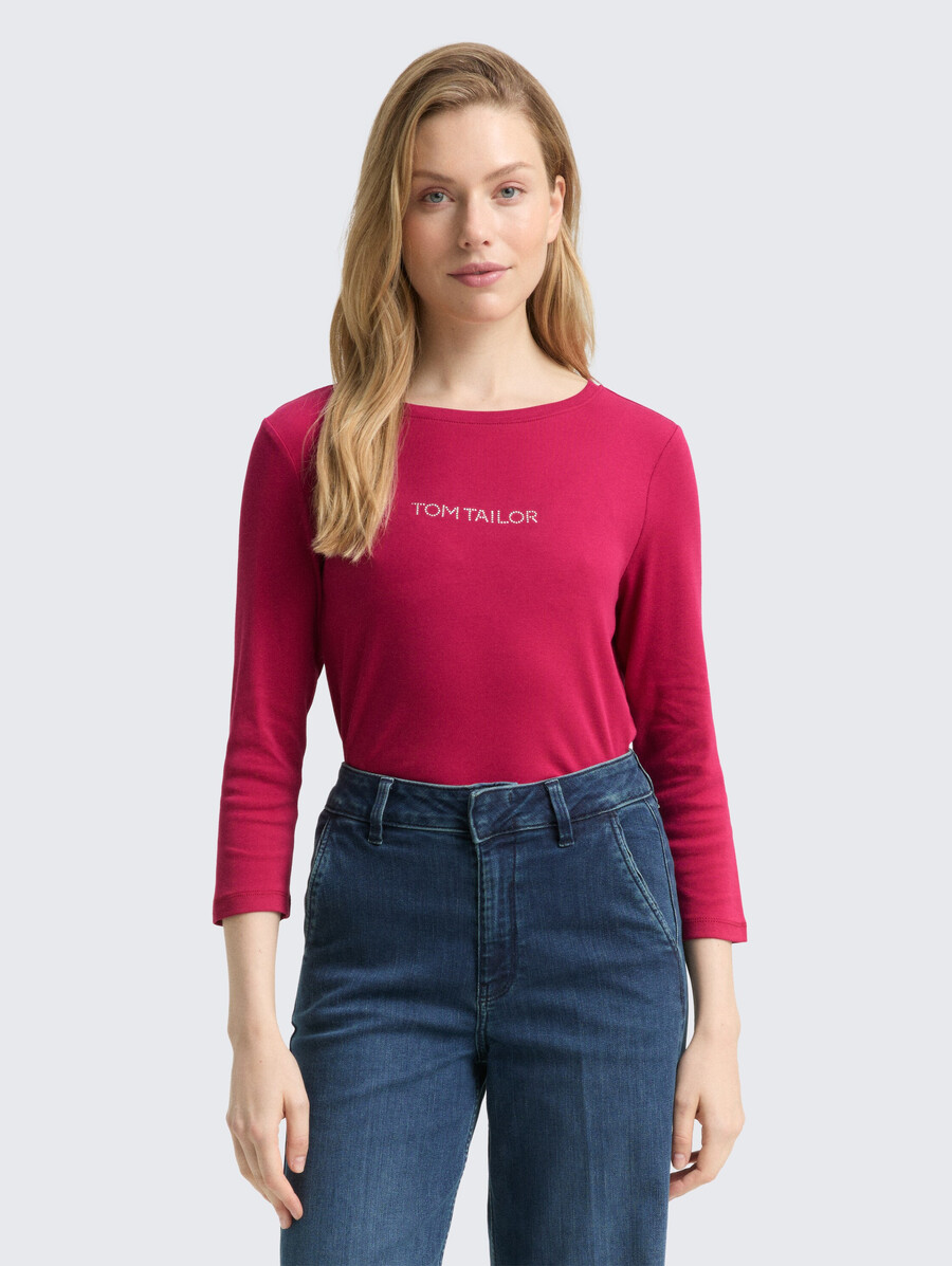 camisa de manga larga de corte entallado con logotipo brillante