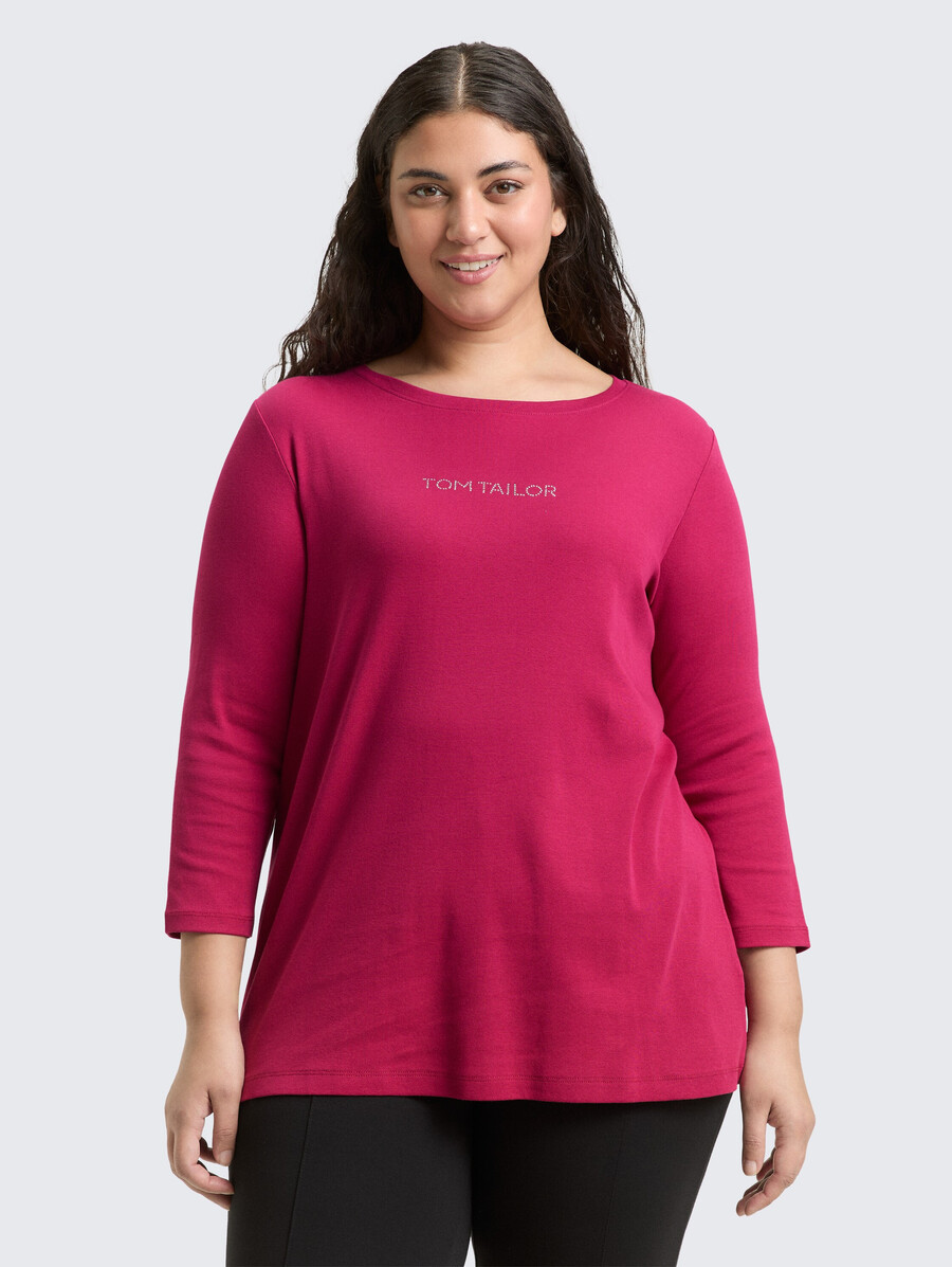 talla grande - camisa de manga larga de corte entallado con logotipo brillante
