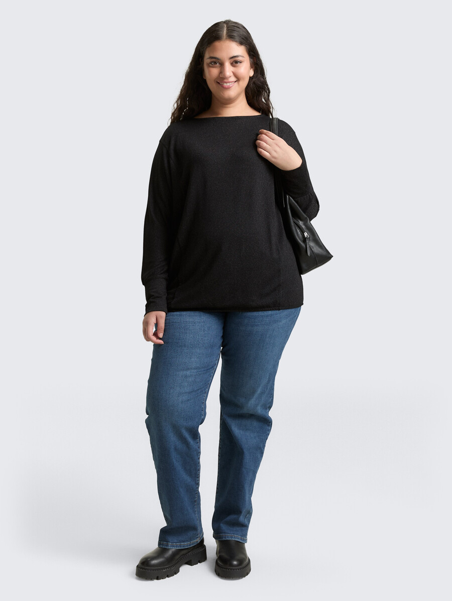 talla grande - camisa holgada de manga larga con efecto brillante
