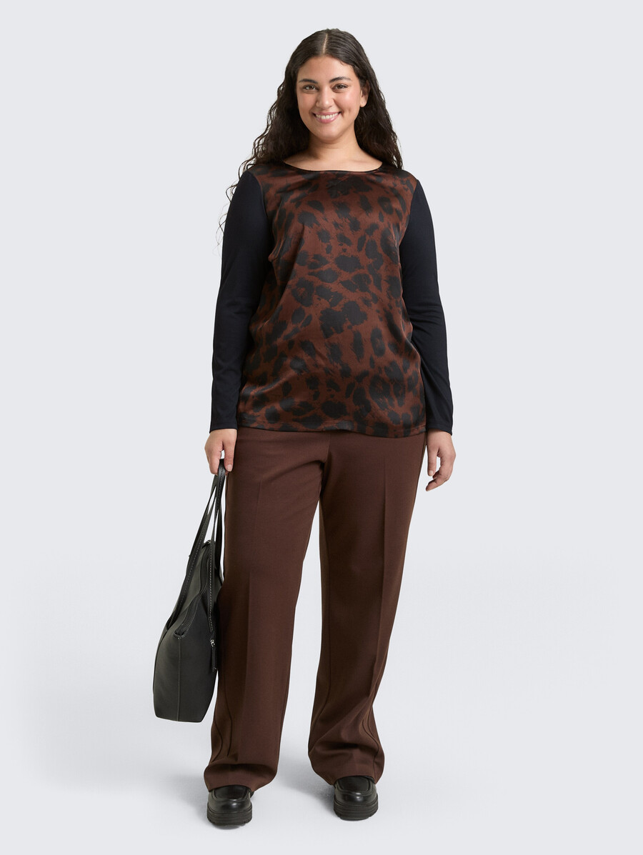 talla grande - camisa holgada de manga larga con estampado de leopardo