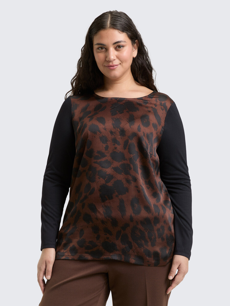 talla grande - camisa holgada de manga larga con estampado de leopardo