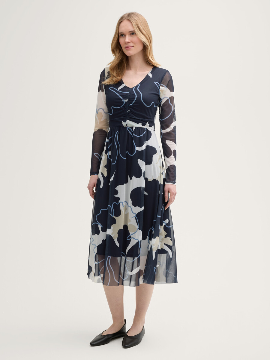 vestido midi de malla con volantes