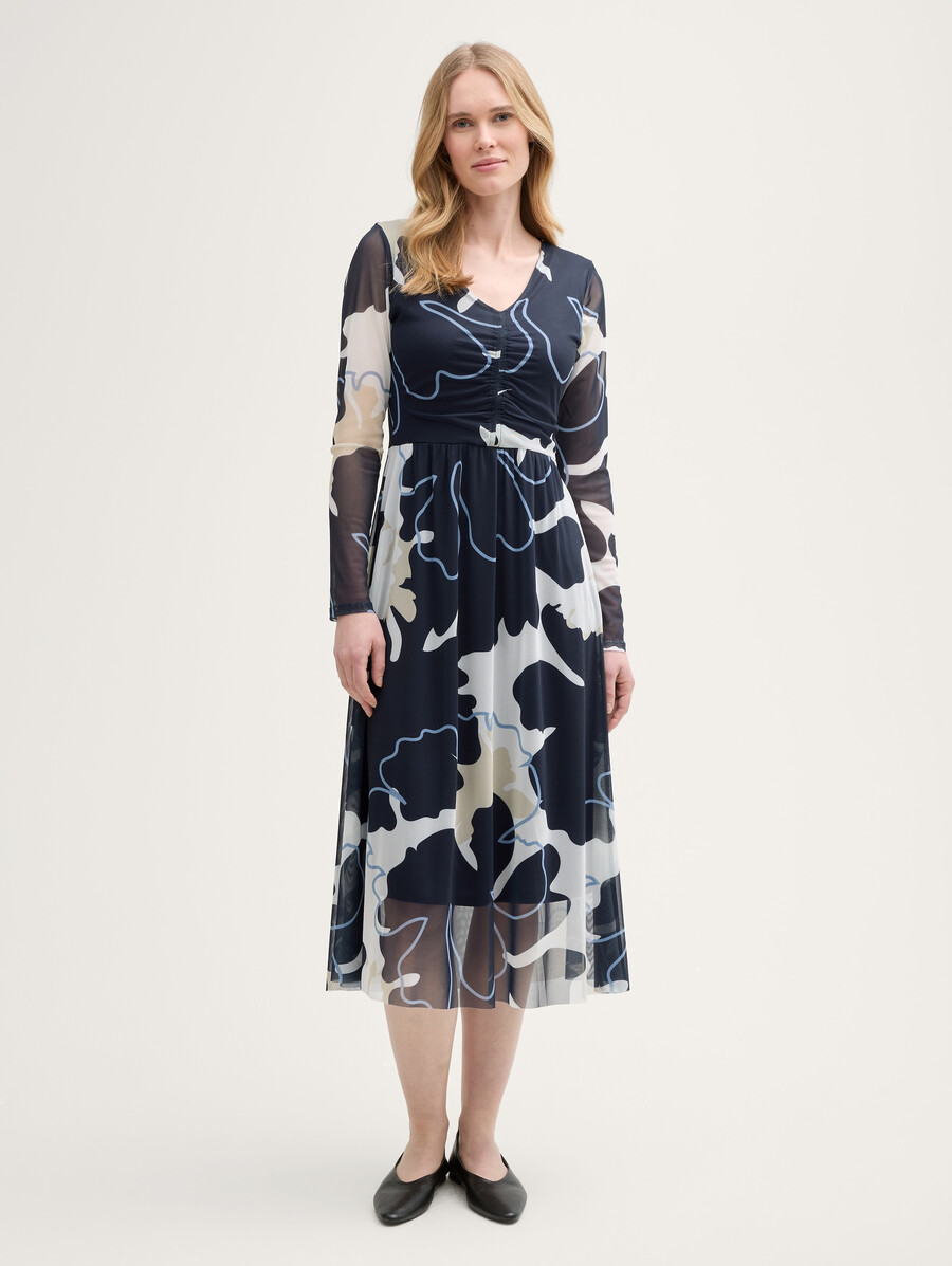 vestido midi de malla con volantes