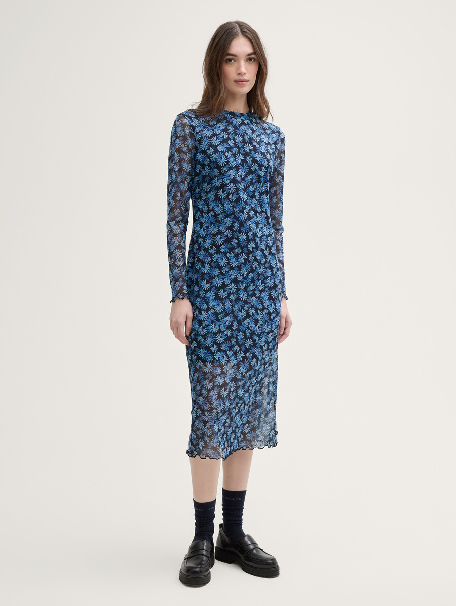 vestido midi de malla con estampado floral
