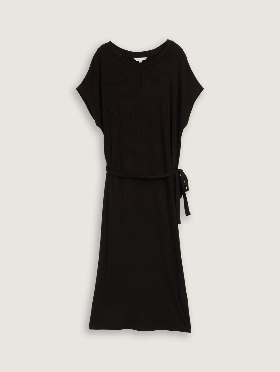 vestido midi de canalé con cinturón