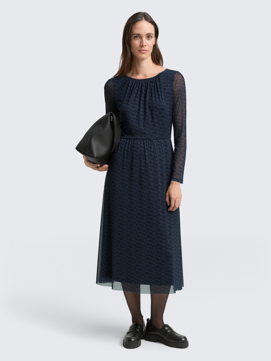 vestido midi de malla con estampado