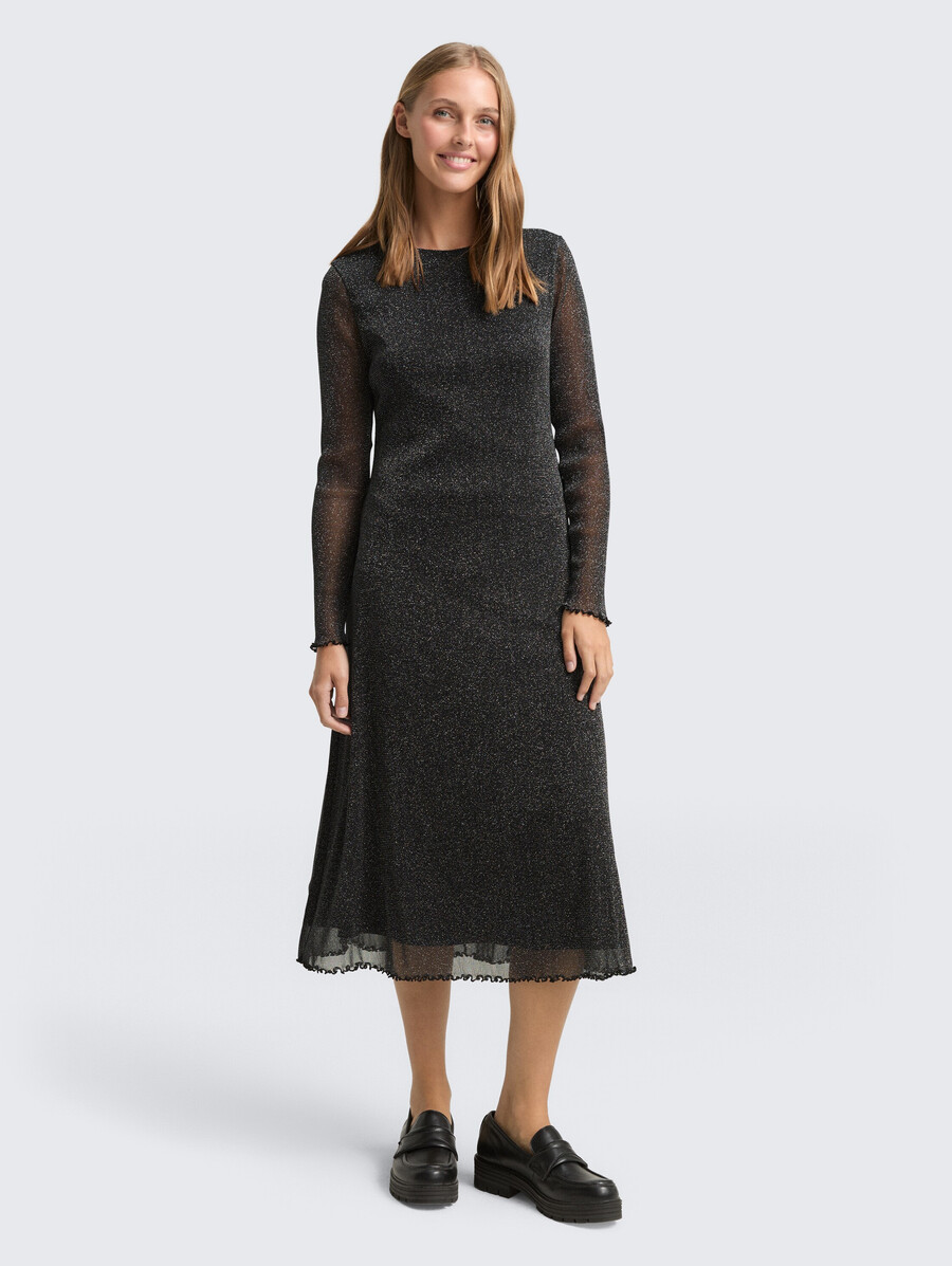 vestido midi de malla con efecto brillo