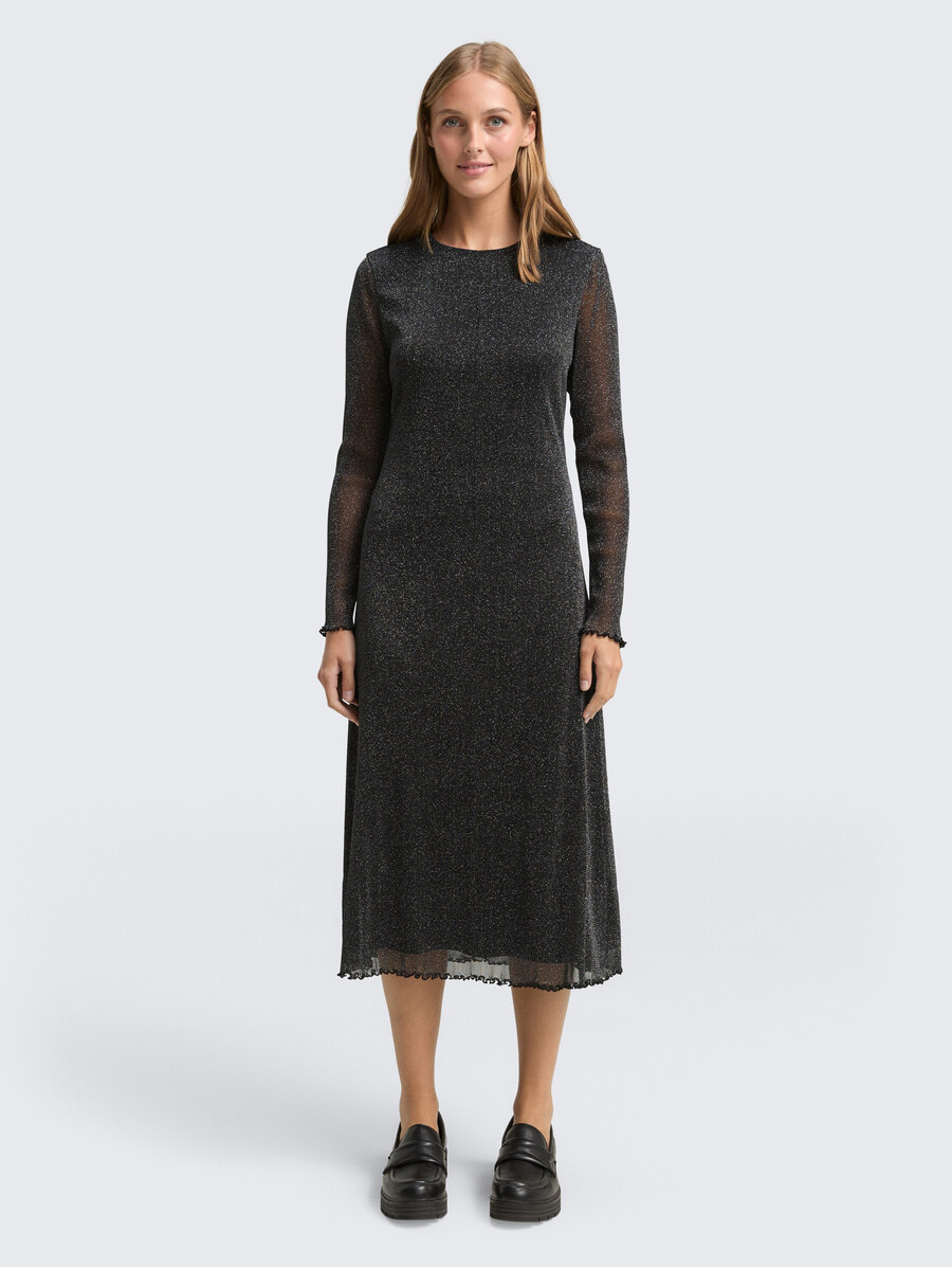vestido midi de malla con efecto brillo