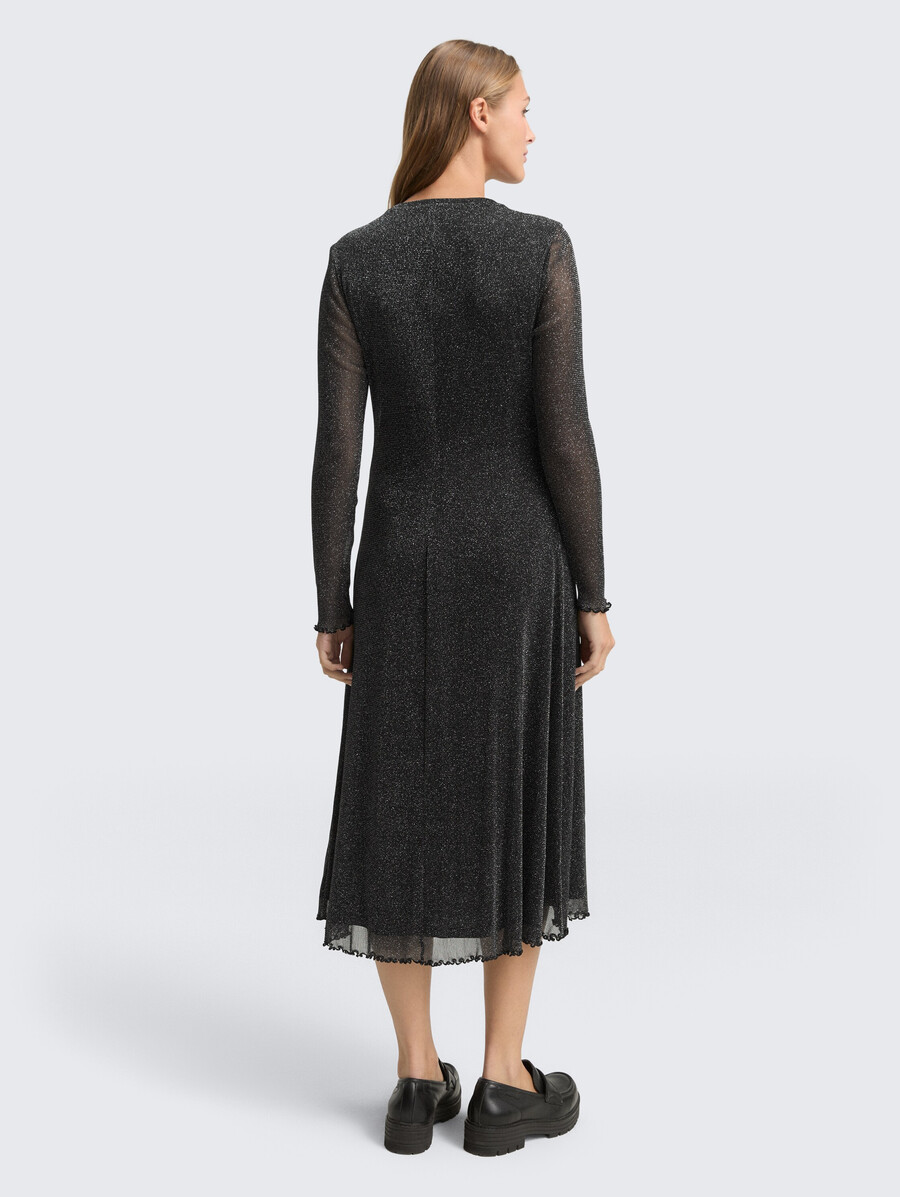 vestido midi de malla con efecto brillo