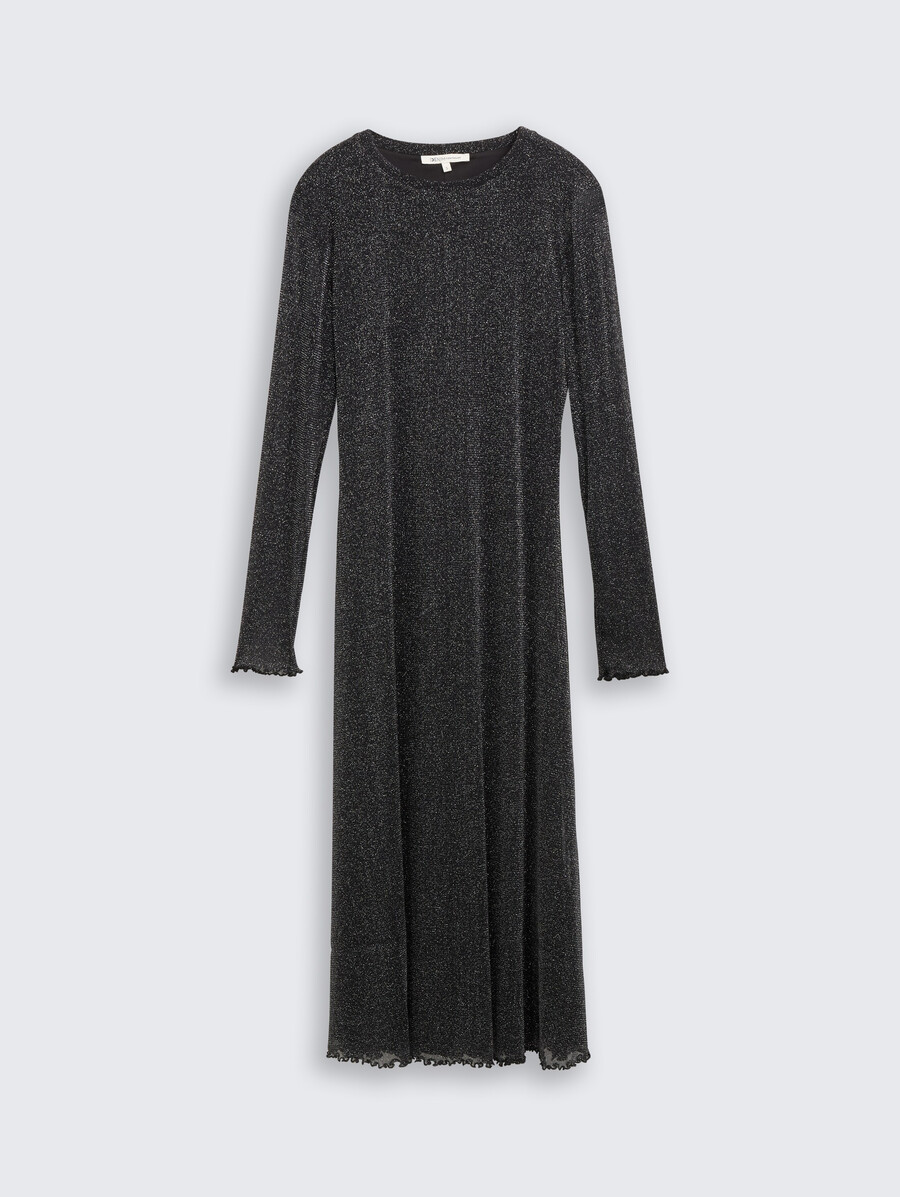 vestido midi de malla con efecto brillo