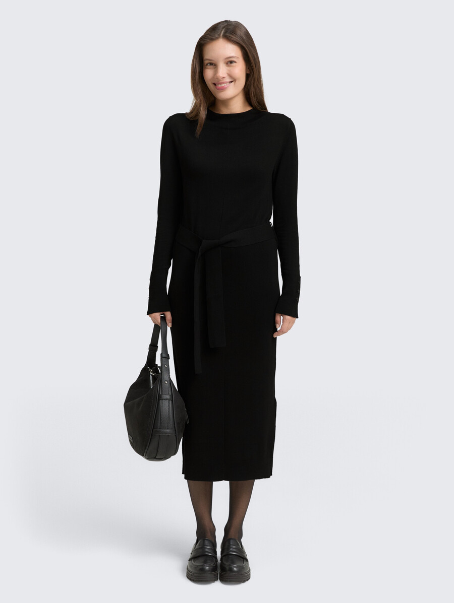 vestido midi ajustado con cinturón